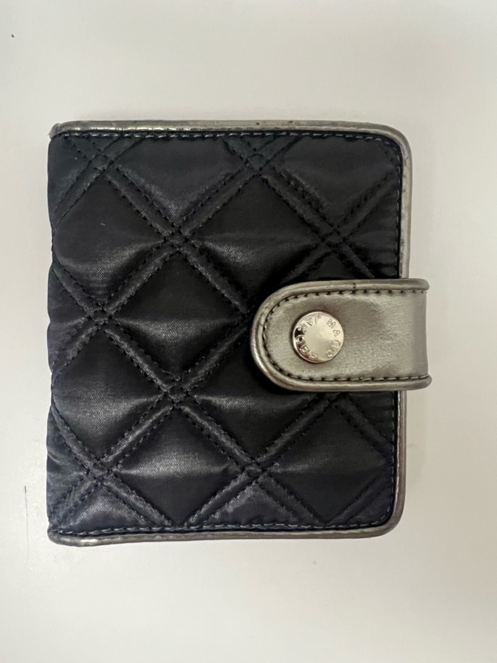 Marc Jacobs Black Leather and Satin Quilted Card Holder with Embossed Logo